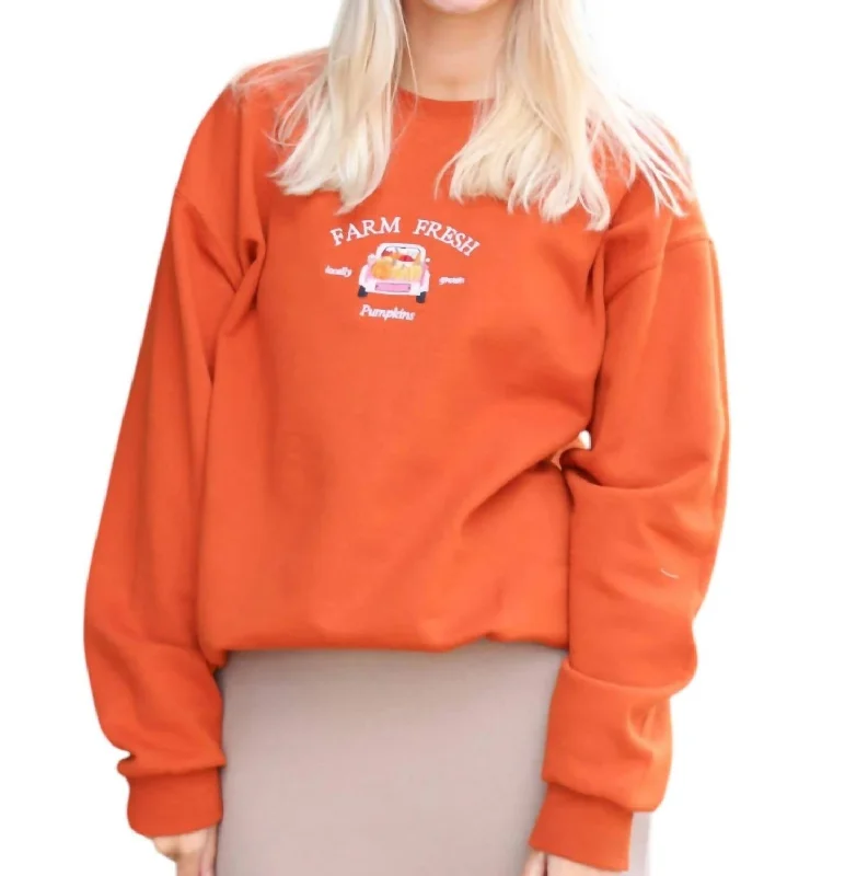 Modern Tailoring Farm Fresh Pumpkins Crewneck Sweater In Burnt Orange