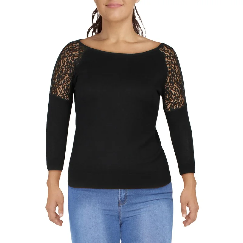 Fashionable Ease Alfred Dunner Womens Plus Lace Fitted Pullover Sweater