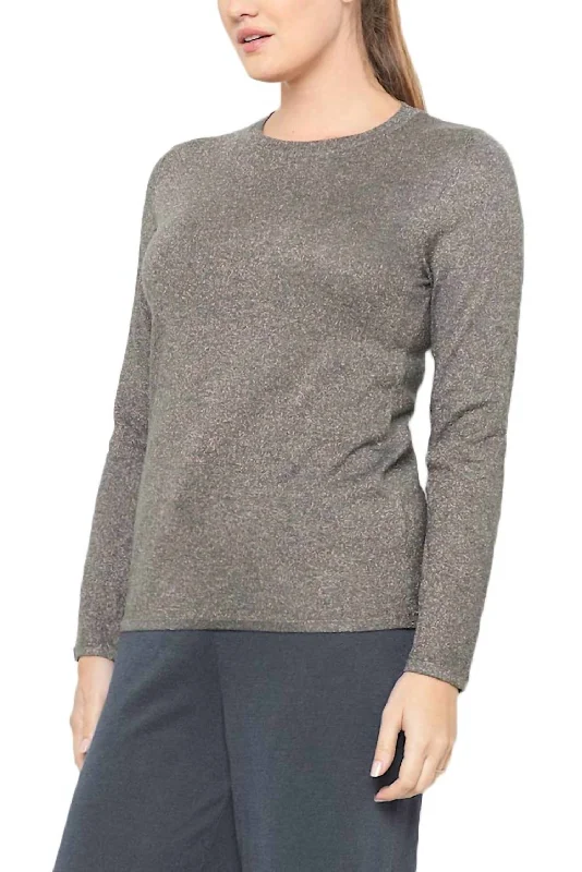 Elegant Design Metallic Crew Neck Pullover In Grey