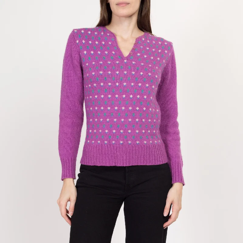 Sport-Inspired Gear Small 80s Purple Floral Henley Sweater