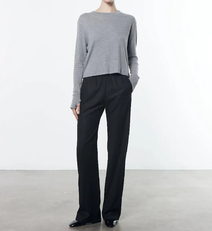 Smart Casuals Cashmere Boxy Long Sleeves Crew Tee In Black