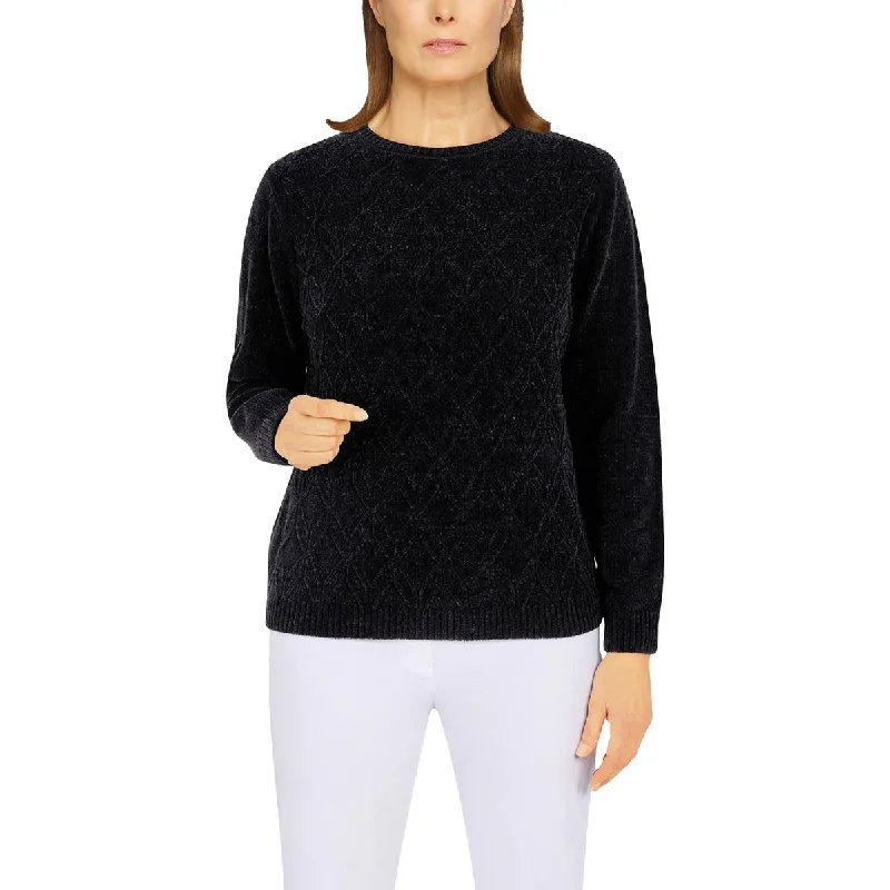 Cozy Fit Wear Alfred Dunner Womens Long Sleeve Cable Stitch Crewneck Sweater