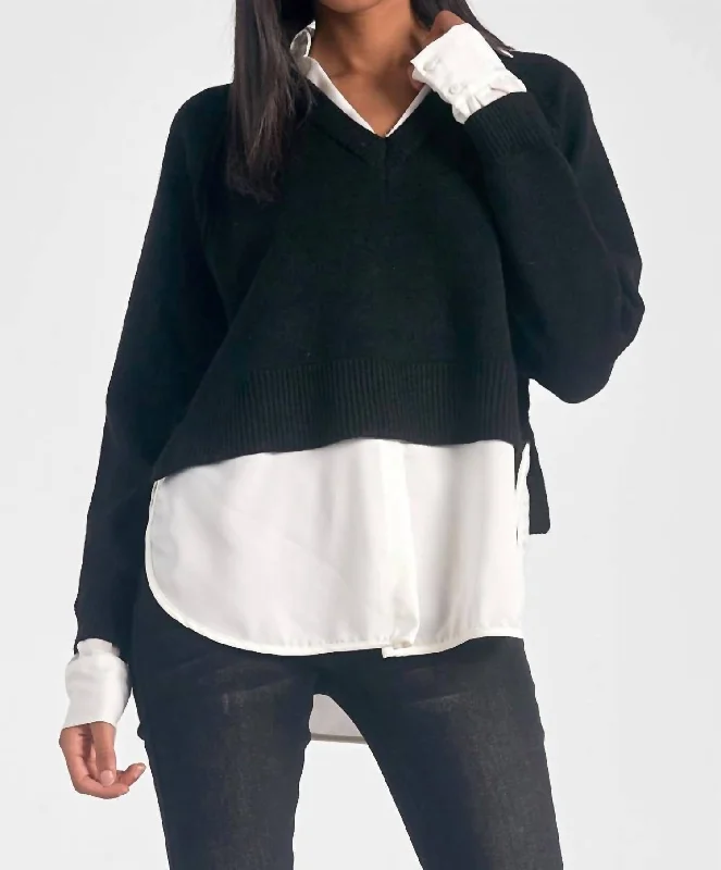 Fashionable Prints Stevie Layered Sweater/shirt Combo In Black/white