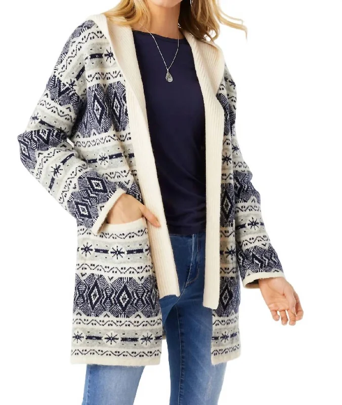 Elegant Wear Chantal Hooded Cardigan In Navy/winter White