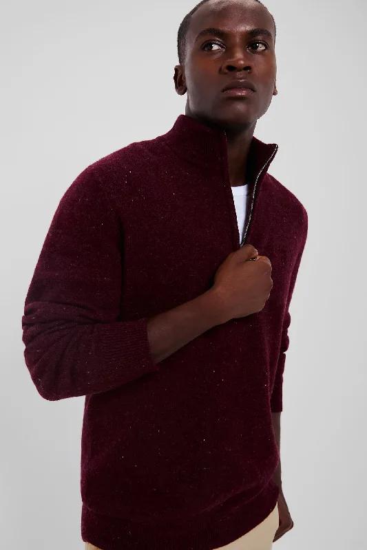 Luxury And Elegant Merlot Tainsbury Half Zip Knitted Jumper