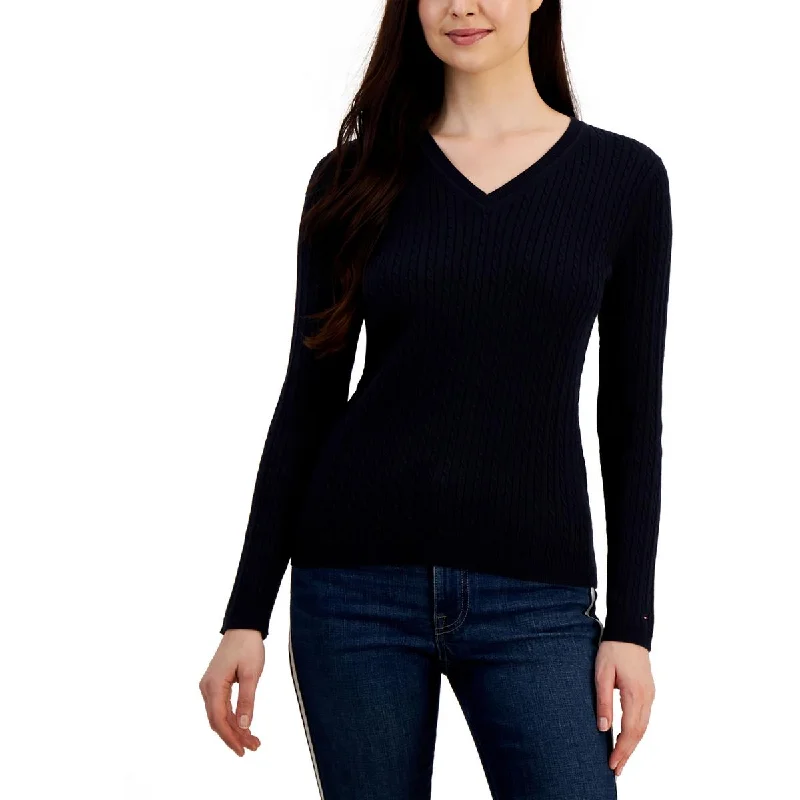 Hooded design Tommy Hilfiger Womens Plus V Neck Cable Pullover Sweater