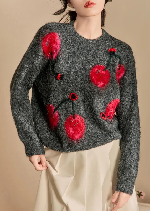 Simple Matching Loose Grey Cozy Thick Patchwork Knit Sweater Winter