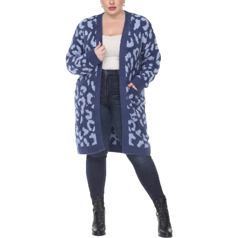 Multifunctional Style White Mark Womens Plus Knit Leopard Cardigan Sweater