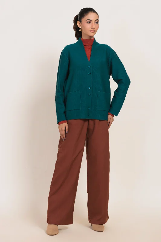 Lightweight T-shirts GREEN-V-NECK FULL SLEEVES CARDIGAN SWEATER (24X-058-66)