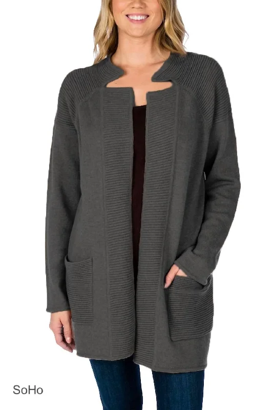 Exquisite Design Ottoman Ribbed Cardigan In Soho Grey