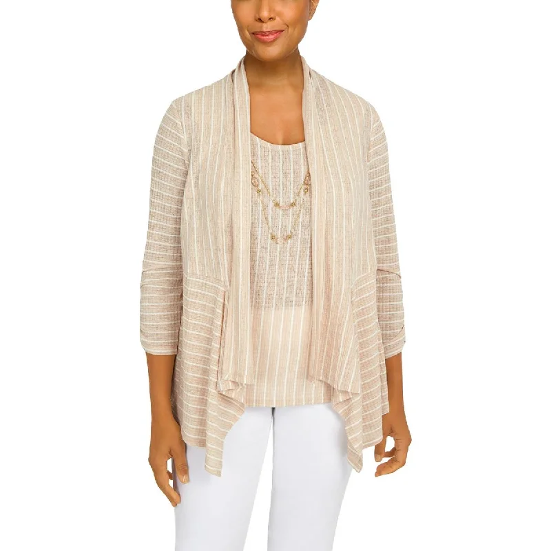 Soft Textures Alfred Dunner Womens Petites Ribbed Open Front Cardigan Sweater