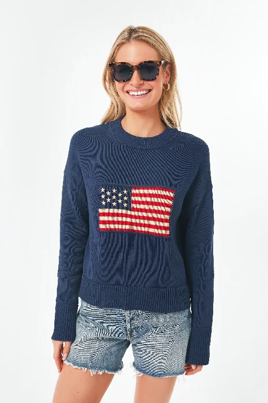 Fashion Pioneer Navy Cropped Americana Sweater