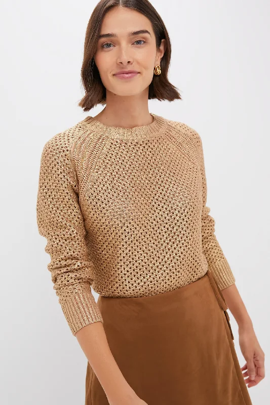 Elegant And Lazy Gold Crochet Aspen Crewneck Sweater