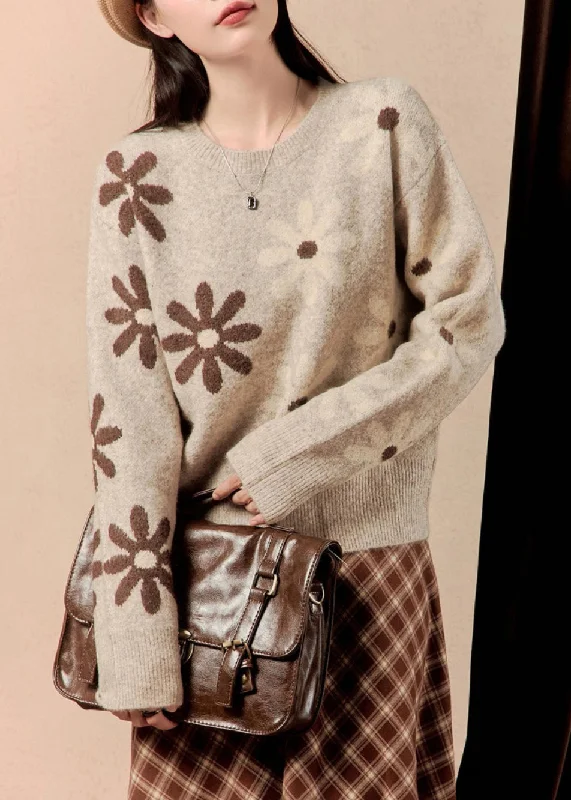 European Plan Loose Light Camel O Neck Cozy Knit Sweaters Winter