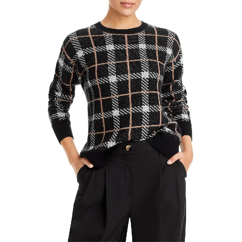 Embroidered Letters Womens Cashmere Plaid Pullover Sweater