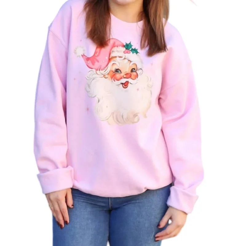 Comfortable And Casual Vintage Santa Sweatshirt In Pink