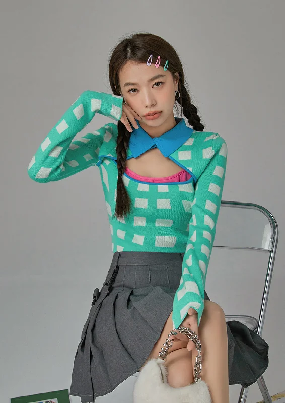 Warm Chic Outfits You Glow Checkered Knit Sweater