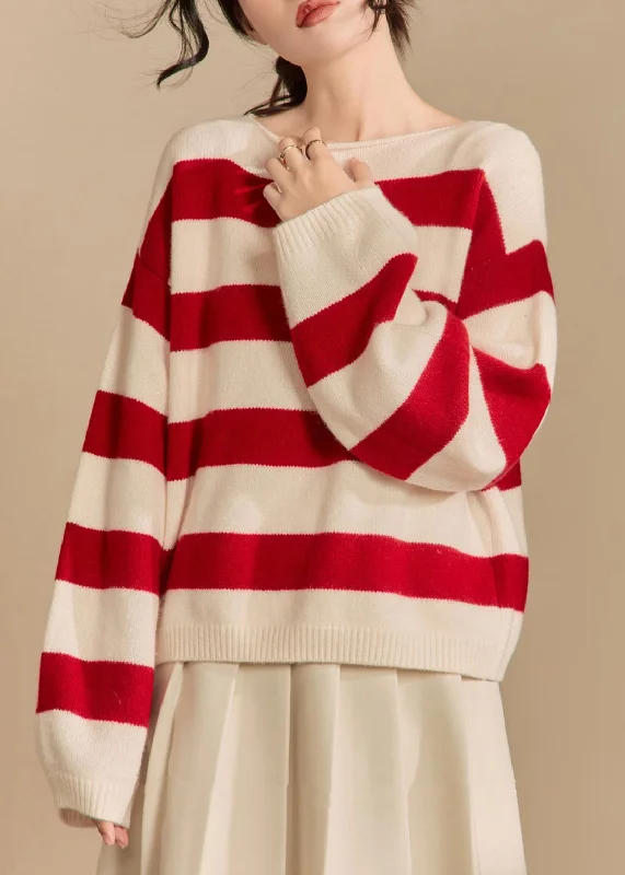 Soft Wearables Loose Red Striped Cozy Knit Sweater Spring