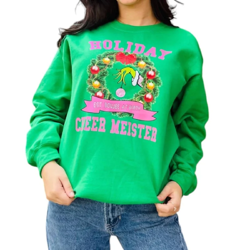 Fashionable And Versatile Holiday Ornament Sweatshirt In Kelly Green