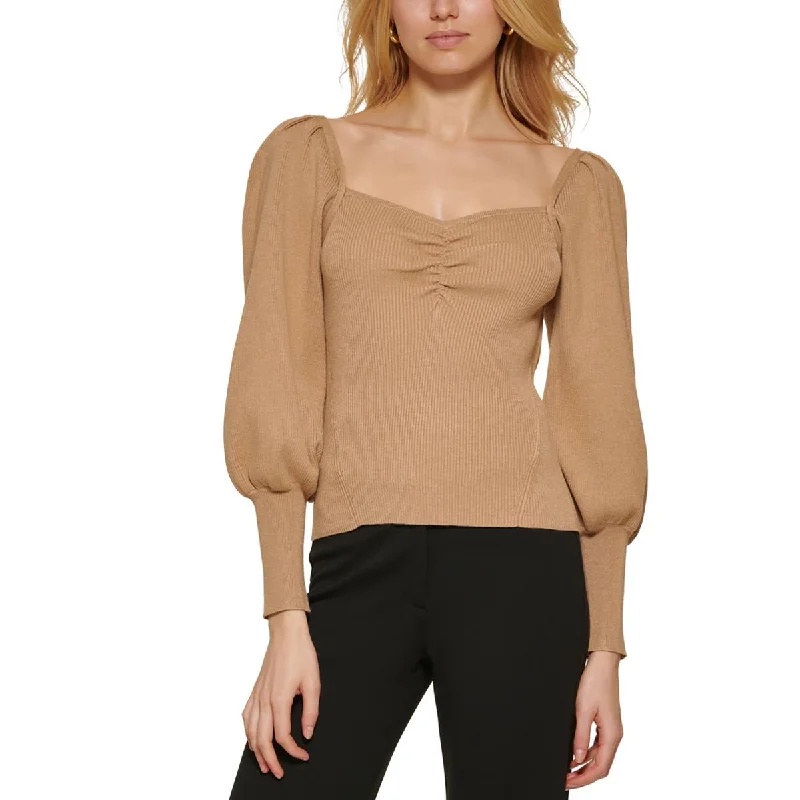 Elegant And Charming DKNY Womens   Ribbed Sweetheart Neck Pullover Sweater