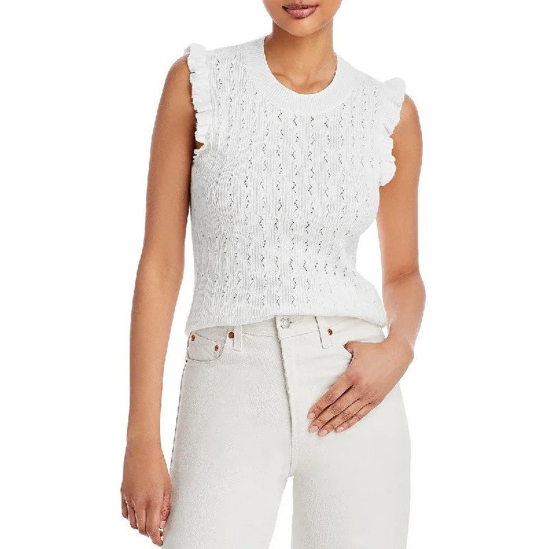 Dessert Matching Paige Womens Gardenia Ruffled Crewneck Tank Top Sweater