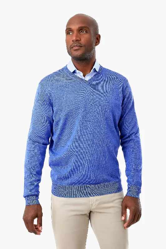 Easy Comfort Style Royal Blue Autumn Crest V Neck