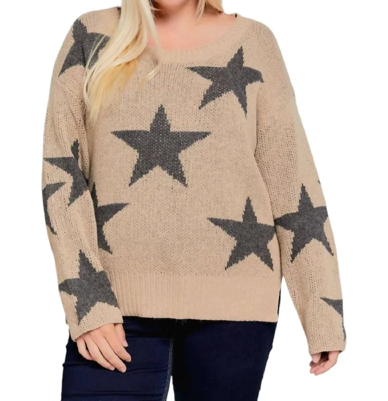 Personal Design Curvy Star Sweater - Plus In Taupe