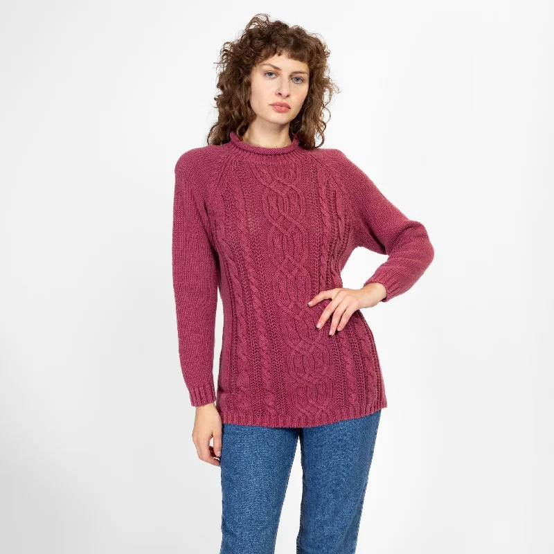 Relaxed Activewear Small 90s Mauve Cable Knit Sweater