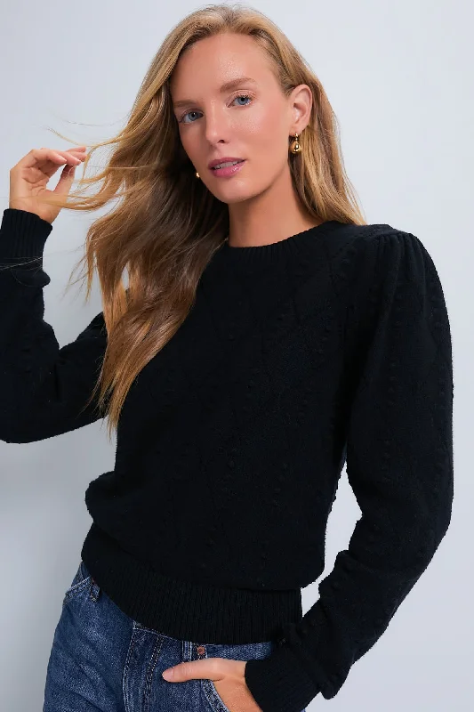 Trendy And Casual Textured Black Crewneck Violet Sweater