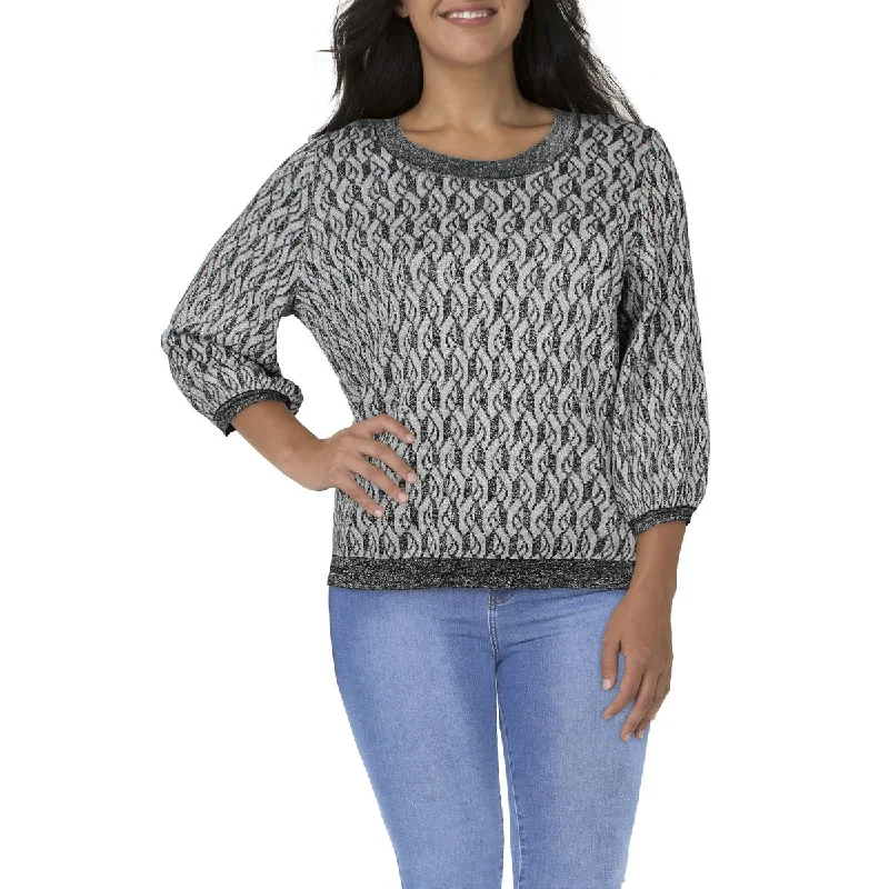 Soft Wearables MSK Womens Plus Metallic Knit Pullover Sweater