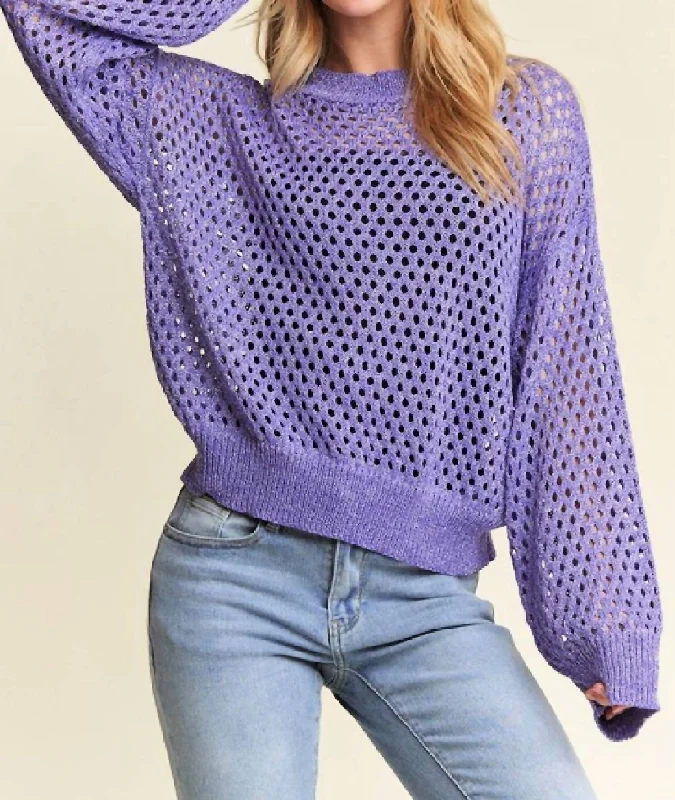 Single-shoulder Neck Design Lurex Crochet Top In Purple