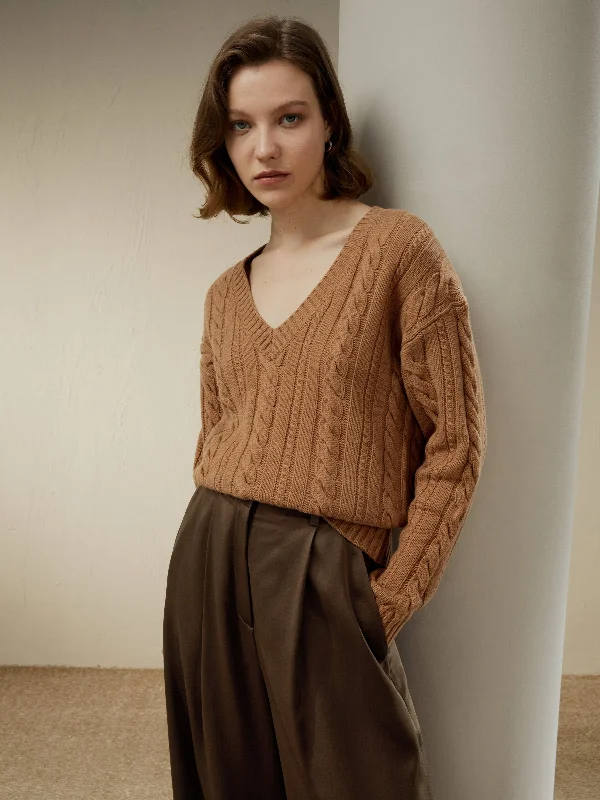 Versatile Wear Women's Cable-Knit Wool-Cashmere Blend Sweater