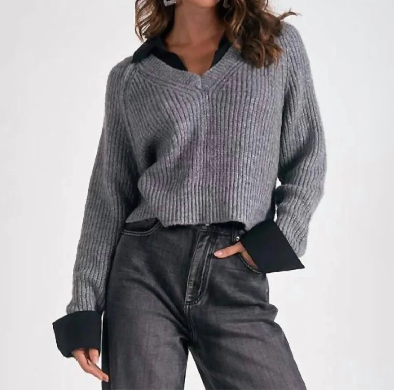Classic Style Little Stevie Layered Sweater/shirt Combo In Grey/black
