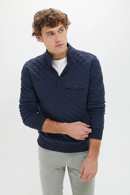 Trendy Dresses Navy Melange Epic Quilted Fleece Pullover