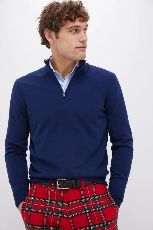 Simple Solid Color Marine Navy Heather Movement Quarter Zip