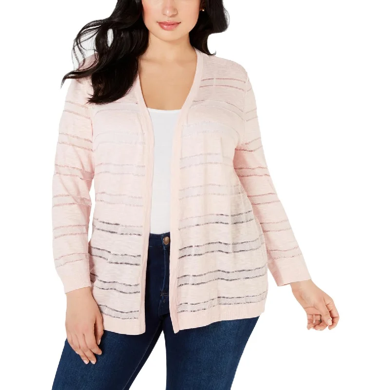 Comfortable And Cold-proof Charter Club Womens Plus Knit Striped Cardigan Sweater