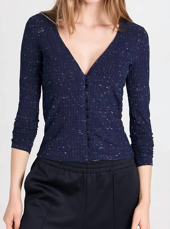 Sporty Wear L/s V Cardigan In Navy