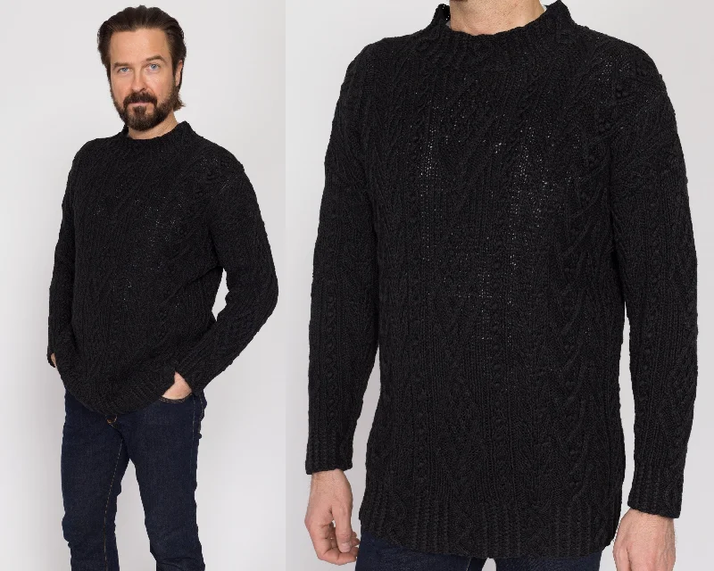 Lightweight T-shirts Med-Lrg 90s Express Black Cable Knit Funnel Neck Sweater