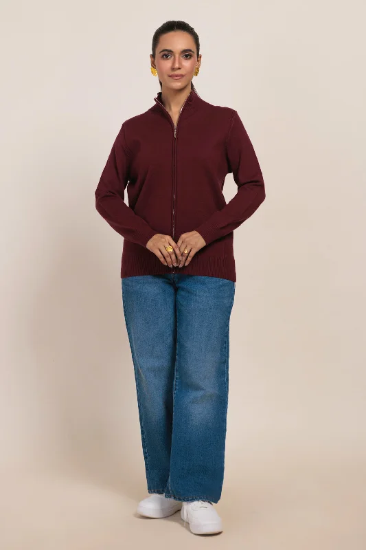 Versatile Style MAROON-TURTLE NECK ZIPPER FULL SLEEVES SWEATER (24X-055-66)