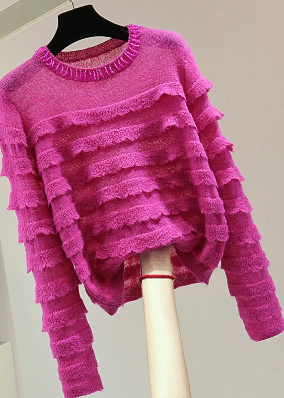 European And American Style Fashion Rose Ruffled Patchwork Nail Bead Cotton Knit Sweater