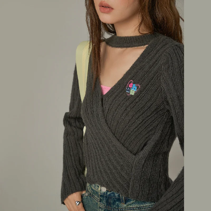 New Design Rainbow Logo Twist Ribbed Knit Sweater