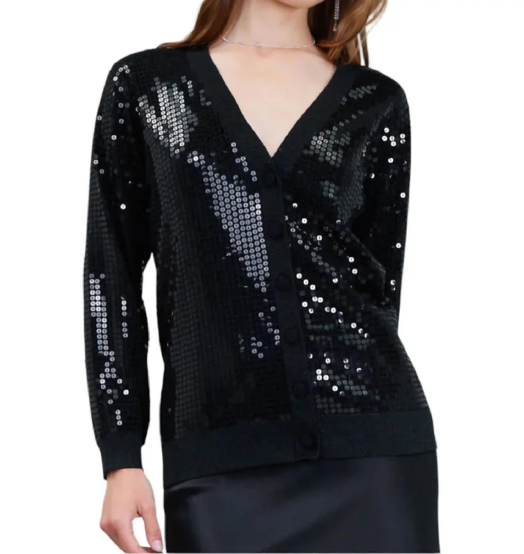 Moisture wicking Sequin Long Sleeve Cardigan In Black