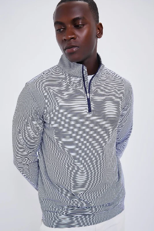Stretch Design Navy Perth Sugar Stripe Performance Quarter-Zip