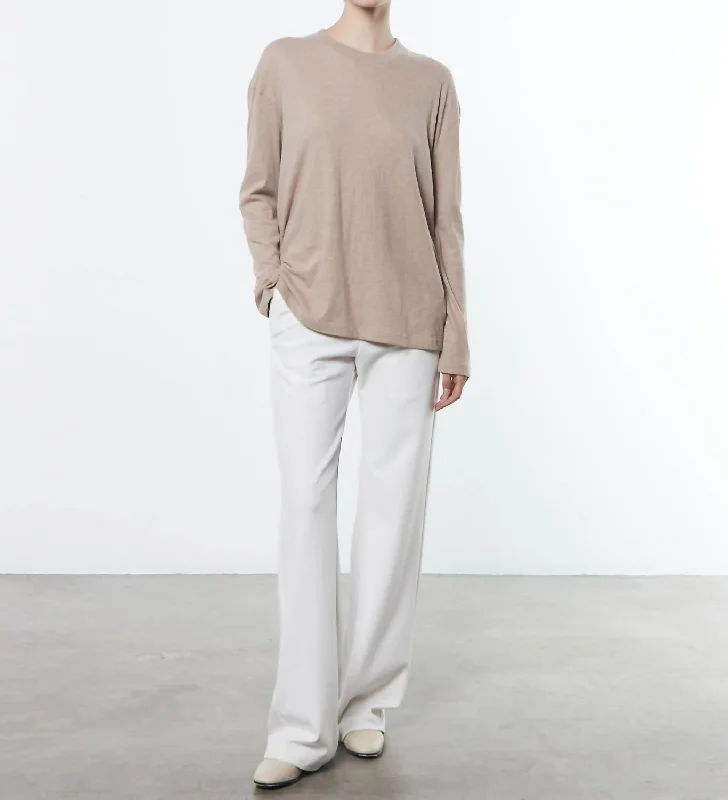 Stylish Wear Cashmere Oversized Long Sleeve Crew Shirt In Khaki