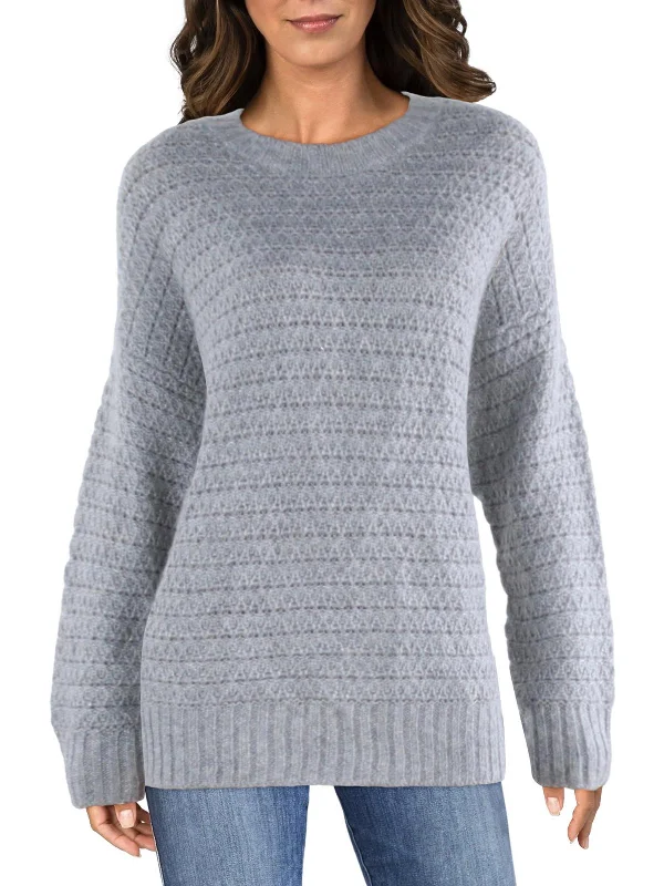 Sexy Fun Womens Pintelle Metallic Crewneck Sweater
