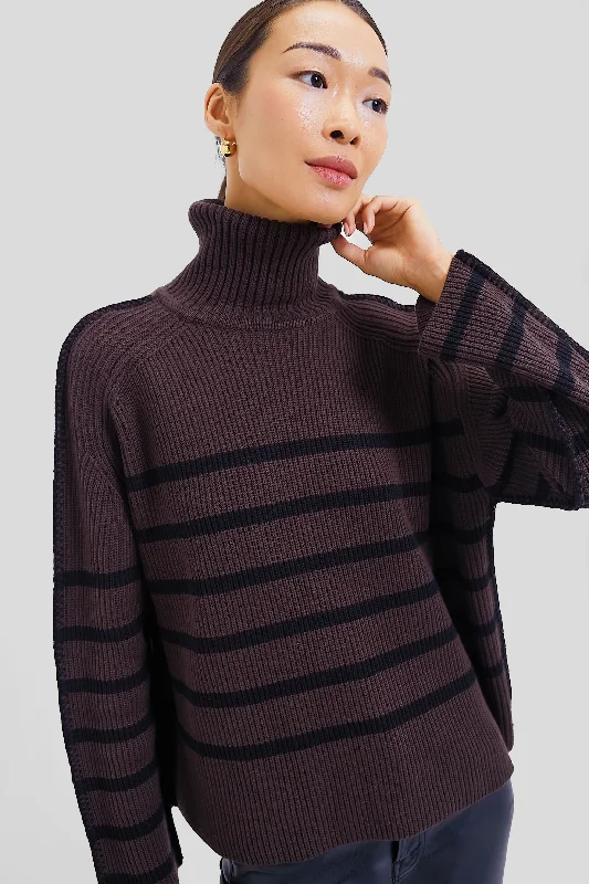 Basic Version Chocolate & Black Striped Emsley Turtleneck