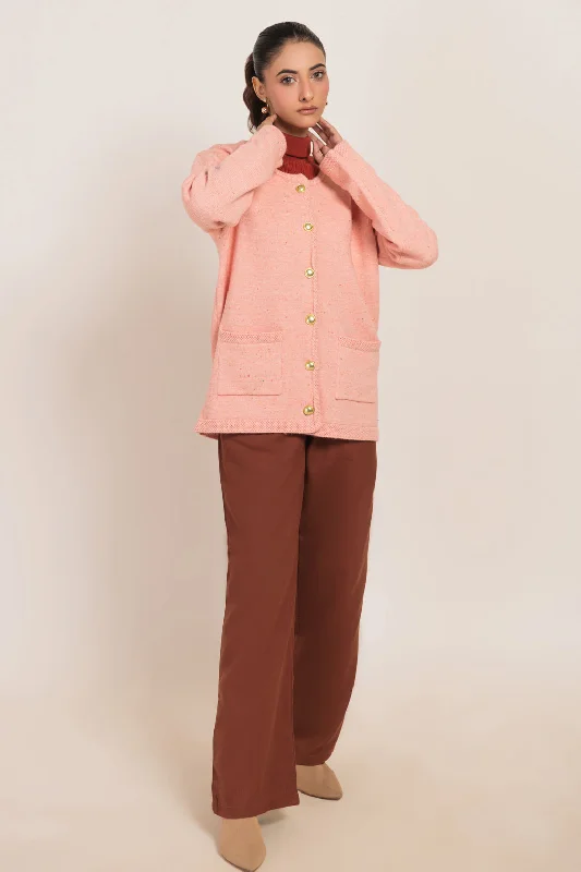Trendy Sweaters PEACH-ROUND NECK FULL SLEEVES CARDIGAN SWEATER (24X-052-66)
