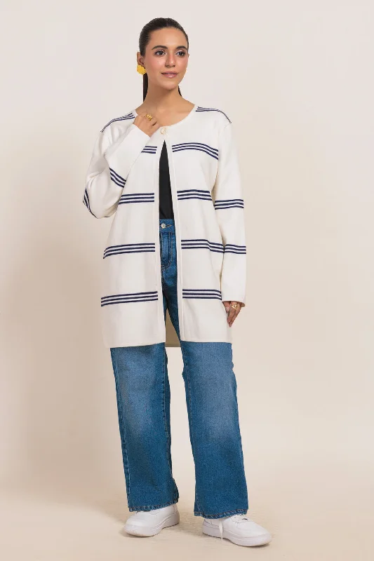 Tailored Blazers WHITE-ROUND NECK FULL SLEEVES CARDIGAN SWEATER (24X-090-66)