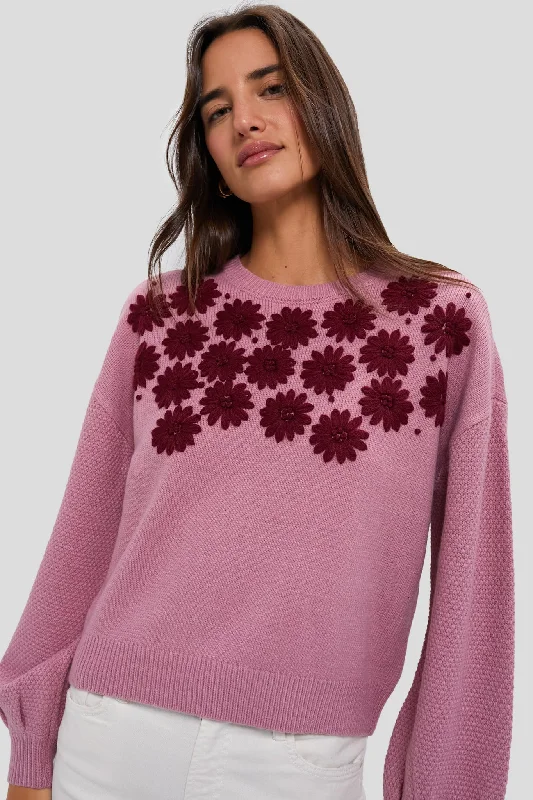 Personalized Design Rose Embroidered Floral Francine Sweater