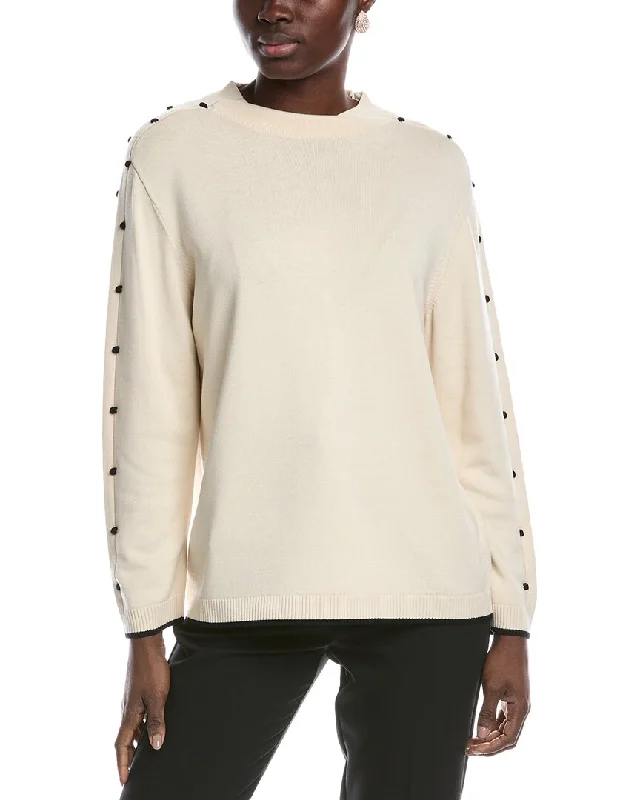 High Street Series St. John Bobble Intarsia Pointelle Knit Mock Neck Sweater